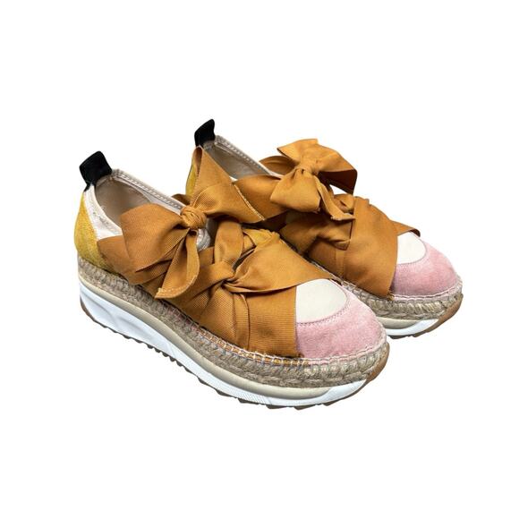 Free People Chapmin Espadrille Sneakers Womens 38/7.5 Pink Brown Bows Balletcore - Picture 2 of 11